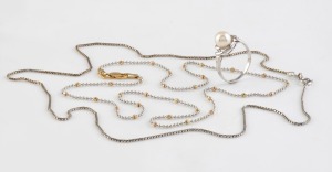 An 18ct white gold and pearl ring; together with two fine 18ct gold necklaces, (3 items), ​​​​​​​9 grams total.