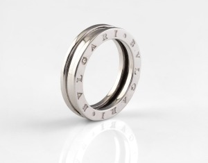 An 18ct white gold ring, branded "Bvlgari", stamped "750", 10.9 grams.