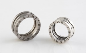 Two sterling silver rings, both branded "Bvlgari", stamped "925".