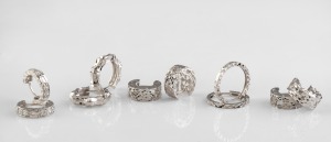 Five pairs of 18ct white gold earrings, including an attractive pair with white diamonds, 14.2 grams.
