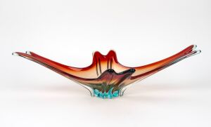 A Murano glass consol bowl, circa 1960, ​​​​​​​17cm high, 69cm wide.