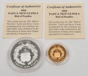 Papua New Guinea: 1994, 50 Kina gold Bird of Paradise proof; together with the 5 kina silver Bird of Paradise proof; both accompanied by a Certificate of Authenticity. (2). - 4