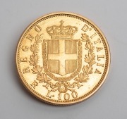 1872 Vittorio Emanuele II, 100 Lire gold (32.25g; 34mm), Rome Mint; aUnc. Extremely rare; only 661 examples were minted. - 2