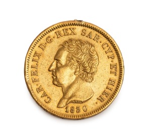 KINGDOM OF PIEDMONT-SARDINIA 1830 Carlo Felice, 80 Lira, Genoa Mint, (25.8g; 33mm), the lettering translates "Charles Felix by the Grace of God, King of Sardinia, Cyprus and Jerusalem".