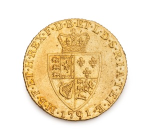 Great Britain, GEORGE III gold guinea, fifth bust or spade type, 1791, EF.