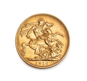 1910 Sovereign, Edward VII, St. George reverse, Sydney, EF.