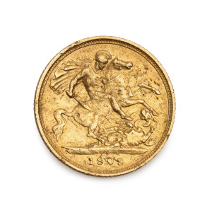 Half Sovereign, Edward VII, 1902 St. George reverse, Sydney Mint, VF; minor buckle.