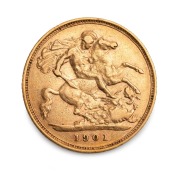 GREAT BRITAIN: VICTORIA, Veiled Head 1901 Half Sovereign, VF.