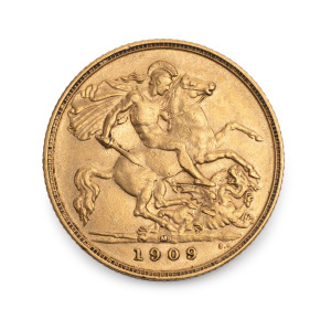Half Sovereign, Edward VII, 1909 St. George reverse, Melbourne Mint, VF.