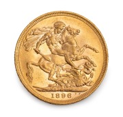 1896 Sovereign, Veiled Head, St. George reverse, Melbourne, Unc.