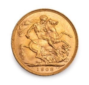 1908 Sovereign, Edward VII, St. George reverse, Perth, Unc.