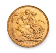 1908 Sovereign, Edward VII, St. George reverse, Perth, Unc.