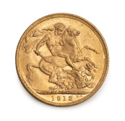 1913 Sovereign, GEORGE V, St. George reverse, Melbourne, aUnc.