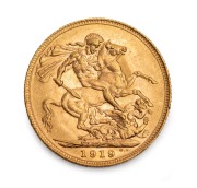 1919 Sovereign, GEORGE V, St. George reverse, Perth, Unc.