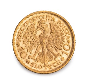 POLAND: 1925 10 zloty Boleslaw the Brave, gold, Unc.