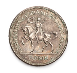 1934-35 Melbourne Centenary florin, toned EF.
