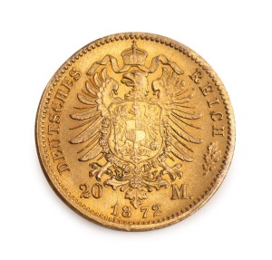 Prussia, King Wilhelm I, 20 Marks Gold, 1872a, Ef.