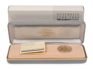 TWO HUNDRED DOLLARS, 1988 $200 gold First Fleet, Proof; in original box of issue.
