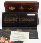 THREE GOLD COIN SET: 'Icons Of The Commonwealth' 2008 collaboration between The Royal Mint, Royal Australian Mint, and Royal Canadian Mint, comprising Australian $25 1/5oz gold proof Kangaroo At Sunset, UK &frac14;oz gold proof Sovereign, and Canadian $10 &frac14;oz bu - 2