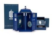 DOCTOR WHO: New Zealand Mint 2013 50th-anniversary two Niuean dollar 1oz silver proof, in unusual commemorative plastic TARDIS case with CoA and box, together with 2015 Twelfth Doctor Peter Capaldi one Niuean dollar &frac12;oz silver proof, in original case with