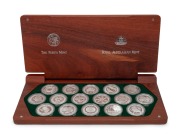 FIVE DOLLARS: Royal Australian Mint-Perth Mint collaboration 'The Sydney 2000 Olympic Silver Coin Collection' set of sixteen 31.635g commemorative silver proofs, limited edition 1613/10000, in original timber case with CoA and box.