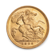 Half Sovereign, Edward VII, 1908 St. George reverse, Melbourne Mint, EF+.