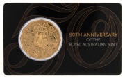 RAM 2018 '50th Anniversary Of The Royal Australian Mint' carded uncirculated gold-plated fifty-cent coin.