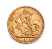 1906 Sovereign, Edward VII, St. George reverse, Melbourne, EF.