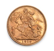 1910 Sovereign, Edward VII, St. George reverse, Melbourne, VF.