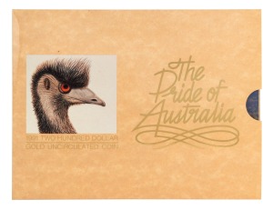 TWO HUNDRED DOLLARS, 1989 $200 gold Emu, Uncirculated, in folder of issue.