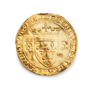 FRANCE: CHARLES VII, 1422-61, Gold Ecu d'Or, the shield on the obverse with attendant fleur-de-lis to each side; a lovely example, issued in Toulouse, 3.42g.