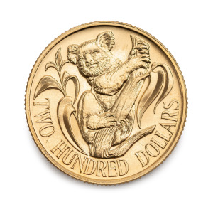 TWO HUNDRED DOLLARS, 1983 $200 gold Koala, uncirculated, in blue plastic folder of issue.