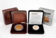ONE DOLLAR - SELECTIVELY GOLD-PLATED SILVER PROOFS: Two Royal Australian Mint coins in original cases with CoA and box, comprising 2007 One Johanna Subscription Coin, together with 2009 Adelaide Assay Office Gold Ingot Subscription Coin. (2 items)