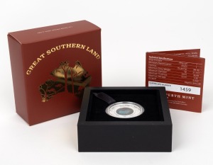 GREAT SOUTHERN LAND: Perth Mint 2020 1oz silver proof with opal centrepiece, limited edition 1459/5000, in original case with CoA and box.