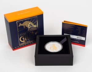 Perth Mint 2020 Gilded Australian Kangaroo $1 1oz silver proof, in original case with CoA and box.
