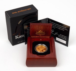 TWENTY-FIVE DOLLARS - 1/5oz GOLD PROOF: RAM 2017 'Kangaroo At Sunset' coin, limited edition 877/1000, in original case with CoA and box.