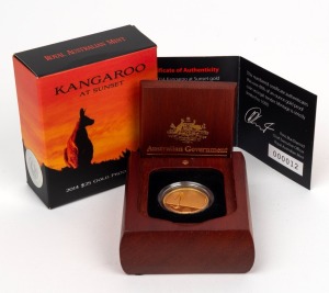TWENTY-FIVE DOLLARS - 1/5oz GOLD PROOF: RAM 2014 'Kangaroo At Sunset' coin, limited edition 12/1000, in original case with CoA and box.
