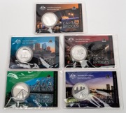 Group of five RAM 2011 'Capital Bridges' ANDA Special Release $1 1oz silver frosted uncirculated limited-edition coins, all in original packaging, comprising Melbourne, Sydney, Brisbane, Adelaide, and Perth. (5 items)