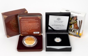 ONE DOLLAR - SELECTIVELY GOLD-PLATED SILVER PROOFS: Two RAM coins in original cases with CoA and box, comprising 2007 One Johanna Subscription Coin together with 2020 'Eureka - Australia's Gold Rush'. (2 items)