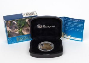 Perth Mint 2009 Australian Koala $1 gilded 1oz silver coin, limited edition 1719/10000, in original case with CoA and box.