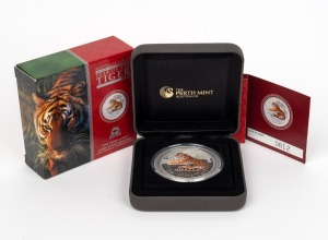 TWO DOLLARS - YEAR OF THE TIGER: ANDA Perth Mint Coin Show Special 2010 2oz coloured silver proof, limited edition 612/1000, in original case with CoA and box.