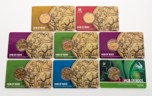 MOB OF ROOS: Group of eight RAM carded uncirculated issues, comprising 2015 M Privy Mark/P Privy Mark (x2)/B Privy Mark (x2)/S Privy Mark, 2016 M Privy Mark, and 2019 Kangaroo Paw Privy Mark. (8 items)
