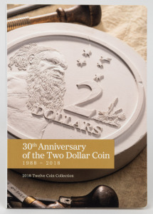 30th ANNIVERSARY OF THE TWO DOLLAR COIN: 2018 RAM carded uncirculated twelve-coin collection, eight of which coloured.