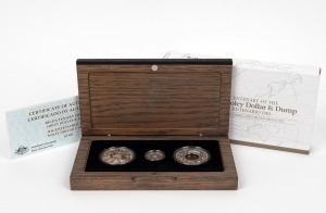 BICENTENARY OF THE HOLEY DOLLAR & DUMP: 2013 RAM/Spanish Real Casa de la Moneda collaboration commemorative three-coin silver proof set, limited edition 2496/5000, in original case with CoA and box.
