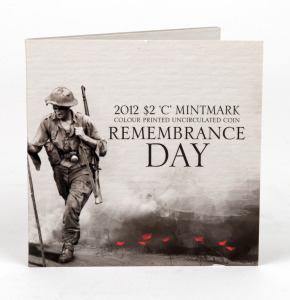 REMEMBRANCE DAY: 2012 RAM carded coloured uncirculated $2 coin, 'C' Mintmark.
