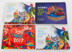 Group of four RAM Sydney New Year's Eve carded frosted uncirculated coloured &frac12;oz silver coins, comprising 2016 (x2), 2017, and 2018. (4 items)