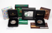 Tuvalu: Group of three Perth Mint one Tuvaluan dollar 1oz silver proofs, all in original cases with CoA and box, comprising 2009 'Famous Battles In History - Cannae 216BC', 2013 'Lunar Good Fortune - Success - ANDA Perth Coin Show Special', and 2019 'Peri