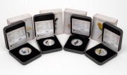 FIFTY CENTS: Group of four Perth Mint 2013 &frac12;oz silver proofs, all in original cases with CoA and box, comprising Splendid Fairy-Wren, Regent Bowerbird, Budgerigar, and Red-Tailed Black-Cockatoo. (4 items)