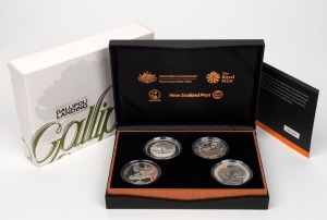 CENTENARY OF THE GALLIPOLI LANDING: 2015 RAM/Royal Mint/Darphane/New Zealand Post collaboration four-coin silver proof set, limited edition 1645/3000, in original case with CoA and box.