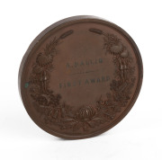1879 SYDNEY INTERNATIONAL EXHIBITION bronze award medal by Wyon (77mm, 222g) engraved to "A. BALLIN" for "FIRST AWARD". Ballin exhibited four etchings at the Sydney Exhibition; they depicted ships involved in the Battle of Trafalgar. - 2